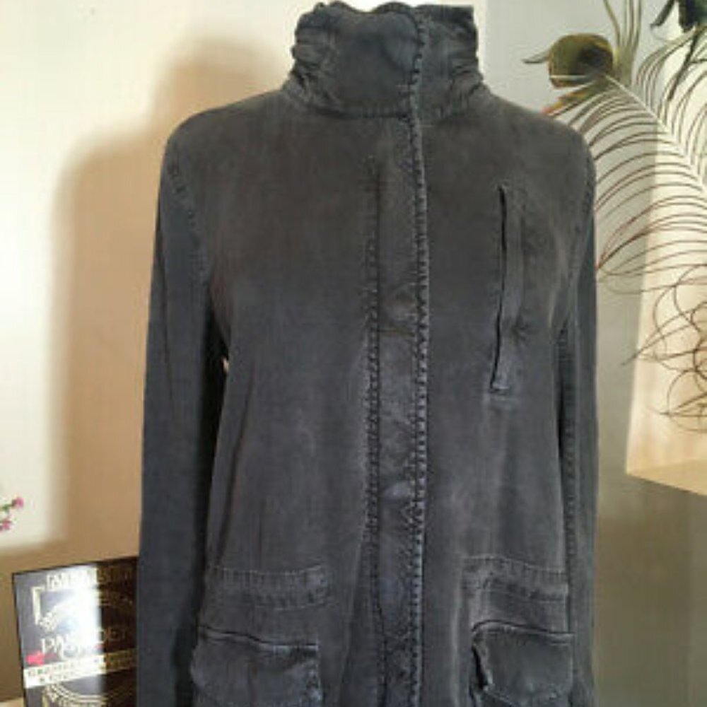 James Perse Size 2 Off Black Distressed Cotton Jacket